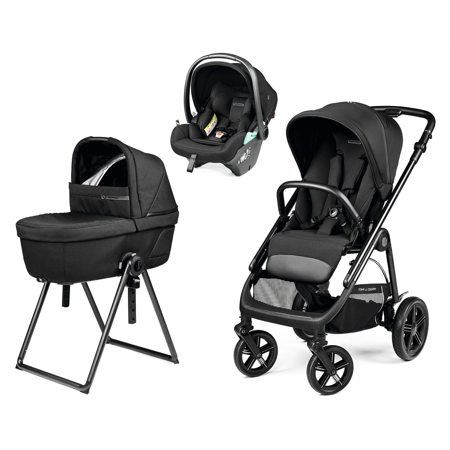 Trio Veloce TC + Culla Belvedere + Primo Viaggio Lounge TRUE BLACK Peg Perego