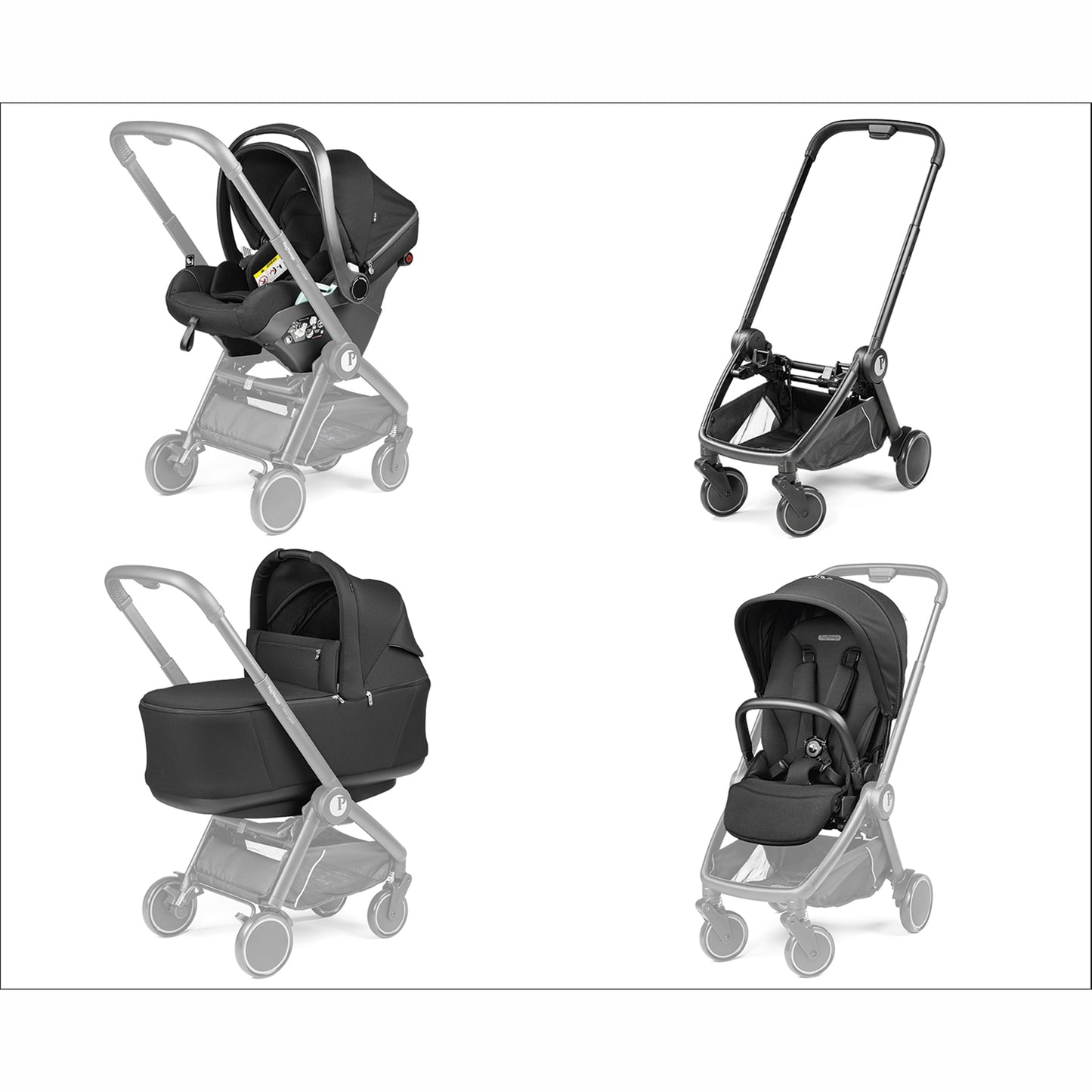 Trio City Loop + Pop Up Bassinet + Primo Viaggio Lounge TRUE BLACK Peg Perego